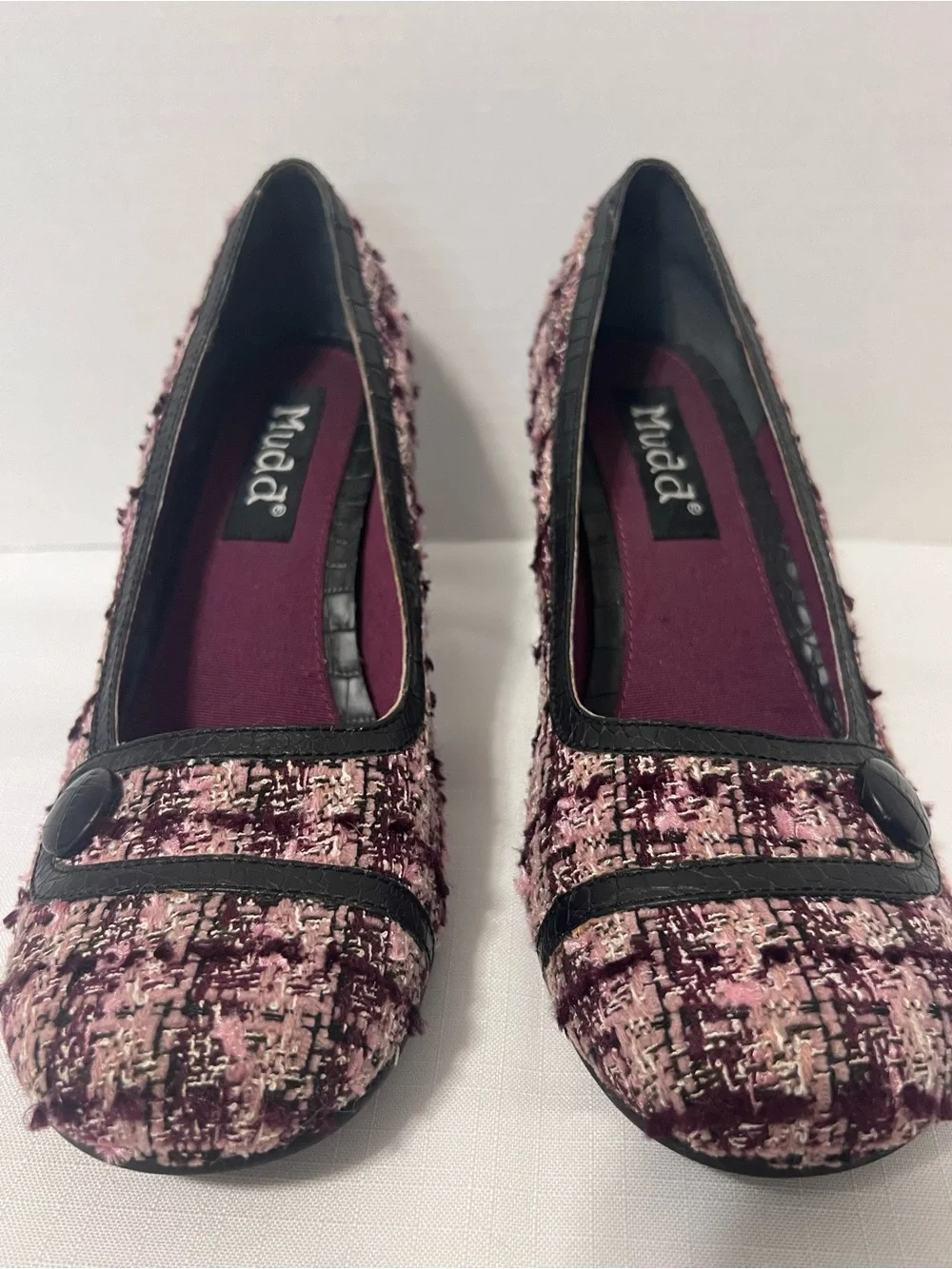 Vintage Mudd Y2K Rockabilly Goth Pink Tweed Mid Heel Pumps Retro Heels Size 9